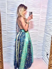 Silk Dress, Boho Style, Bare Back With Elastic. - Dark Blue - View 2