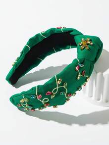 1件装多巴胺纯色布料打结发箍，奢华多彩水钻装饰高品质舞会礼服派对头饰，优雅女士发饰发箍，发带，发圈 - 綠色 - 查看 4