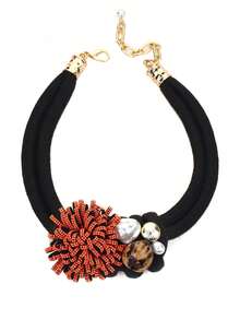 Colar Vintage com Pingente Floral Vermelho de Pérolas Falsas com Strass, Acessório de Declaração de Design de Nicho Exagerado Estilo Europeu e Americano