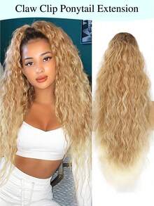马尾接发 30 英寸长卷发波浪形抽绳马尾接发 合成发夹接发 自然造型合成假发 女士适用 - 彩色 - 查看 12