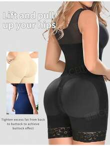 Lace Hooks U Neck Plus Size Glue Crotchless Slimming BBL Frim Bodysuits Waist Trainer Women Full Body Shaper Shapewear - màu đen - Xem 6