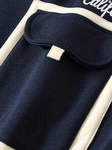 Retro American California Style Contrast Color Baseball Jacket, Men Loose Fit Turndown Collar Casual Jacket, Spring/Autumn High Street Wear - Royal Blue - View 5