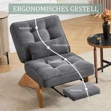 Modern Adjustable Backless Lounge Chair Made Of Fabric With Footrest, Lumbar Cushion And Wooden Legs For Living Room/Bedroom/Study - 深灰色+燈芯絨 - 查看 5