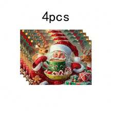 1pc/4pcs/6pcs Santa Patterned Placemats, Machine-Washable Rectangular Polyester Placemats, Table Guards, Heat-Insulating Placemats, Restaurant Table Decorations, Party Supplies, And Christmas Decorations Can All Be Given As Gifts