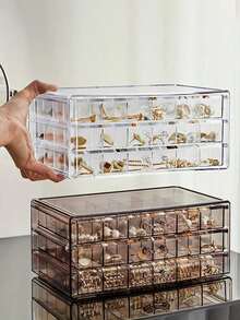 1pc 3-Layer 72-Compartment Acrylic Jewelry Box, Transparent Multi-Compartment Jewelry Storage Box, Drawer-Style Transparent Jewelry Box, Suitable For Storing Women's Daily Wear Earrings, Rings, Necklaces, Bracelets, Drawer-Style Display Storage Box, Suitable For Bathroom Storage, Desktop Stacking Drawers - Multicolor - View 2