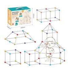 Blocos de Construção DIY, Brinquedos de Construção de Forte/Barraca Disponíveis em Três Configurações Diferentes 70/98/128 Peças, Brinquedos de Construção, Brinquedos de Construção de Barraca, Brinquedo de Mosaico Grande DIY para Jardim de Infância, Multicolorido, Material ABS - Multicolorido - Visão 10