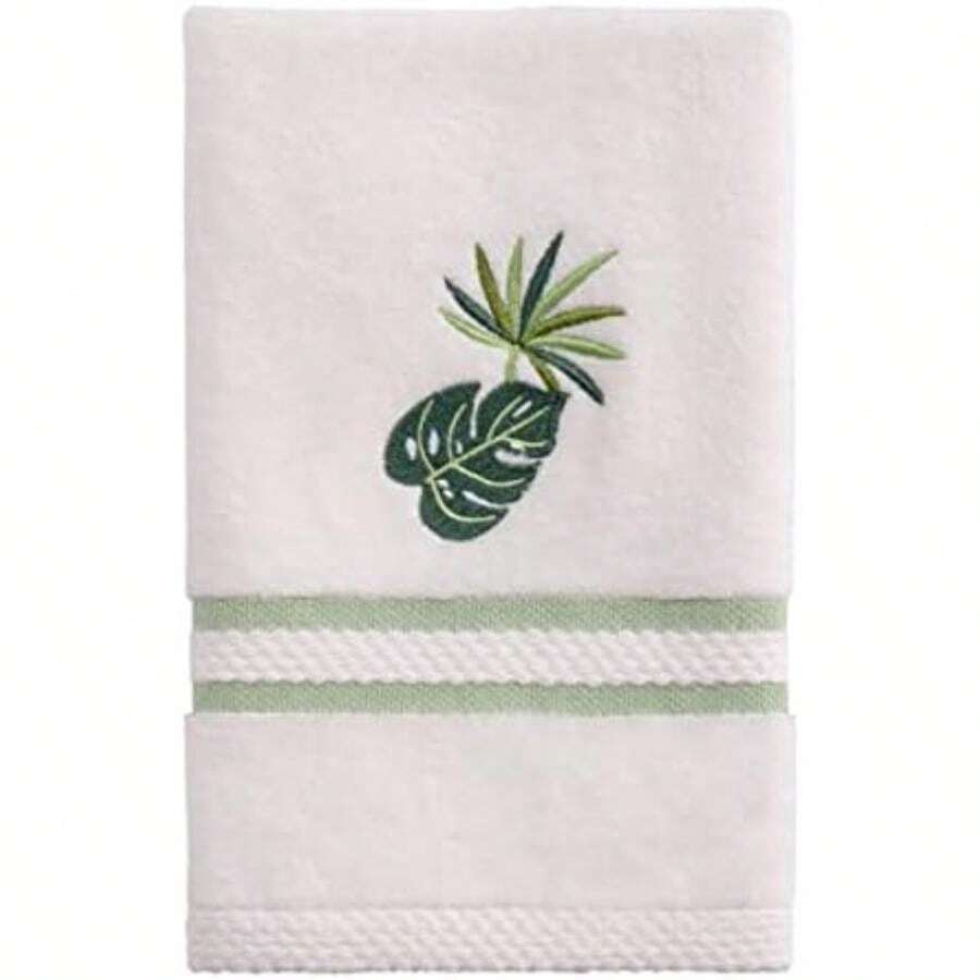 Avanti Linens - Toalla de Punta de los Dedos, Toalla de algodón Suave y Absorbente (Viva Palm Collection)(11" x 1'6" (Rectangular) Blanco) - Multicolor - Ver 1