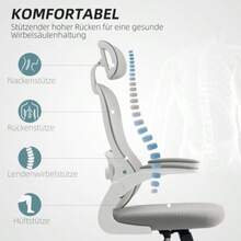 Homcom Ergonomic Office Chair With Mesh Backrest, Adjustable Height, Folding Armrests, 5 Casters, Rocker Function - Grey - View 8