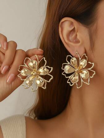 1对奢华夸张不对称花朵耳环，女士时尚耳环，适合圣诞节、情人节、约会等场合佩戴