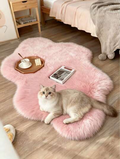 1 pieza Alfombra de piso suave y esponjosa, rosa claro, cómoda para dormitorio, sala de estar, estudio, oficina, entrada, se puede usar como alfombra de piso, alfombra de dormitorio esponjosa, lavable antideslizante, linda alfombra - Decoración del hogar para todo el año para interiores