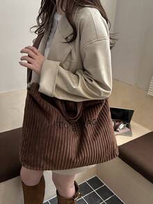 Retro European Style Fashion Corduroy Letter Print Women's Elegant Shoulder Handbag - Coffee Brown - View 3