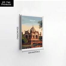 1Pc Canvas Framed Wall Art Delhi, Taj Mahal, Architecture, Vintage Illustration Print Painting Poster Picture Home Decor Gift Wall Decorations For Home, Living Room, Bedroom, Bathroom, Office Decor, Ready To Hang, 2D Flat - 彩色 - 查看 12