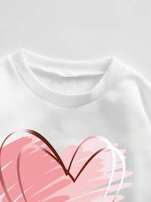 Tween Girls Heart Print Crew Neck Sweatshirt And Flare Pants Set