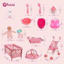 ANIVIA 12-In-1 Doll Stroller Set - Includes Doll Stroller, 11" Doll, Toy Dining Set, Doll Bed, Play Mat, Feeding Toys, Diaper Bag, Daycare Role Play Set, Ideal Holiday & Birthday Gift For Children