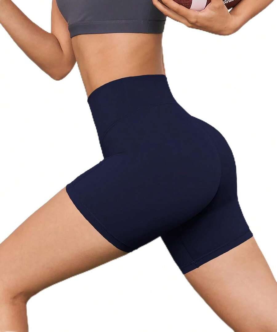 Pantalones cortos de ciclismo de cintura alta para mujer, 5 pulgadas, control de abdomen, atlético, correr, gimnasio, yoga, elastano - 01-Negro - Ver 1