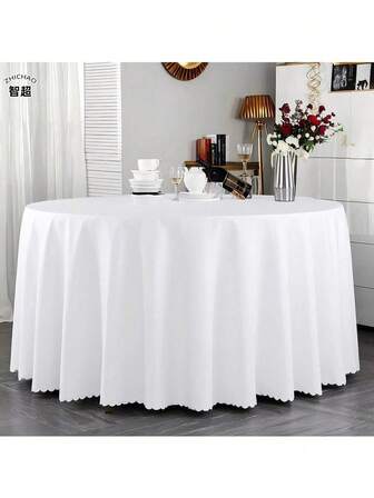 1pc Round Tablecloth, White Tablecloth, Elegant & Durable, Stain/Wrinkle/Spill Resistant Polyester Tablecloth, Suitable For Dining Table, Buffet Party, Camping, Restaurant Decor, Holiday Dinner, Non-Wedding, Banquet, Picnic, Indoor & Outdoor Decoration, Party Table Decor