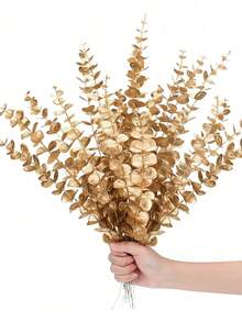 5/10/30/70Pcs Gold Eucalyptus Stems Artificial Plants Faux Eucalyptus Branches Faux Eucalyptus Stem For Wedding Bouquet Boho Home Floral Arrangement Farmhouse Decor, Valentine Day, Gift Gifts Birthday Graduation - Gold - View 3