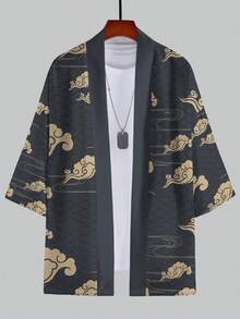 Men's Casual Fashionable Cardigan Kimono Print Top, Clothing