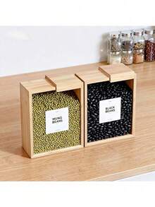 1pc Wooden Food Storage Containers, Pantry Organization, Acrylic Kitchen Canisters, Grain Storage, Dry Food Containers, Kitchen Storage Jars, Rice Storage Container, Flour Storage Container, Pantry Storage Bins, Clear Acrylic Bins, Wooden Organization, Kitchen Essentials, Modern Farmhouse Pantry, Bulk Food Storage, Meal Prep Containers, Hermetic Food Keeper, Kitchen Countertop Storage, Transparent Food Bins, Household Organization, Kitchen Gadgets,Protein Powder Storage, Coffee Storage - trong suốt - Xem 1