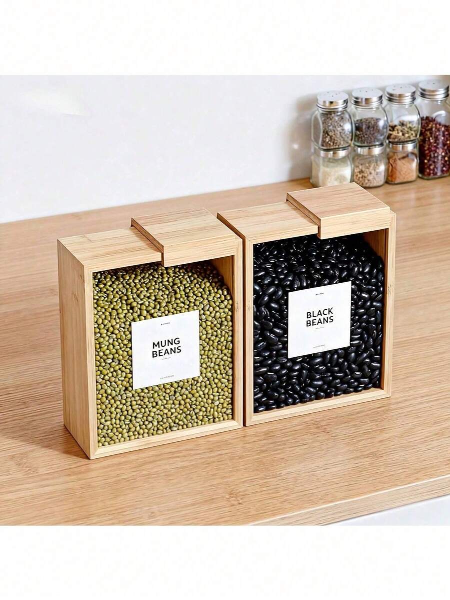 1pc Wooden Food Storage Containers, Pantry Organization, Acrylic Kitchen Canisters, Grain Storage, Dry Food Containers, Kitchen Storage Jars, Rice Storage Container, Flour Storage Container, Pantry Storage Bins, Clear Acrylic Bins, Wooden Organization, Kitchen Essentials, Modern Farmhouse Pantry, Bulk Food Storage, Meal Prep Containers, Hermetic Food Keeper, Kitchen Countertop Storage, Transparent Food Bins, Household Organization, Kitchen Gadgets,Protein Powder Storage, Coffee Storage - trong suốt - Xem 1