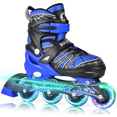 Rainbow Unicorn Inline Skates For Girls Boys 4 Size Adjustable Light Up Wheels Skates For Kids Beginner
