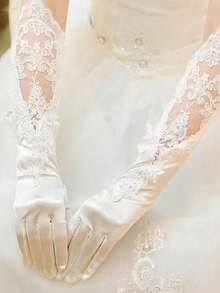 1 双优雅珍珠蕾丝婚礼手套 - 长款正式手套，适合新娘、下午茶会和正式场合，仅限手洗，新娘配饰，精致设计，适合特殊活动和派对 - 彩色 - 查看 6