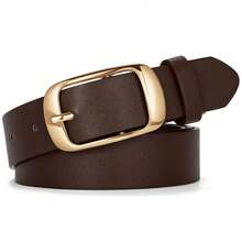 1pc Plus Size Women Shiny Metal Buckle Leather Belt, Suitable For Jeans, Pants, Dresses In Multiple Occasions - Coffee - View 11