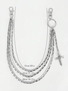 1件男士银色朋克哥特骷髅十字架吊坠腰链，多层金属腰带配饰，男女通用百搭 - 銀色 - 查看 3