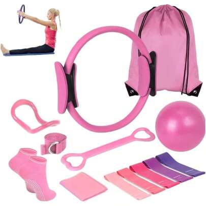 Dieses essentielle Pilates-Set für zu Hause für Frauen beinhaltet einen 9-Zoll-Yogaball, ein Achter-Widerstandsband, Pilates-Gurte und Zubehör sowie ein Pilates-Ring- und Ballset und eignet sich für Anfänger zum Üben zu Hause.