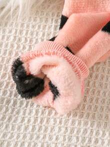 Newborn Baby Girl Clothes, Long Sleeve Fleece Heart Print Warm Jumpsuit, Autumn/Winter - Baby Pink - View 6