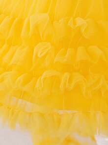 女婴亮片网纱露背蝴蝶结可爱一周岁生日拖尾礼服，适合派对、花童、婚礼等场合，不含头饰 - 黃色 - 查看 7