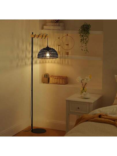 Alpinaluz "SALVIA" Wooden Vloer Lamp Zwart Jute Rope Shade E27 view 3