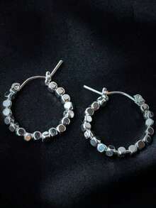 1 par Pendientes largos cuenta redonda - Plateado - Ver 4