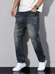 Men'S All-Season Slim Fit Jeans-Vintage Washed Trousers With 3D Tailoring, Figure-Flattering Design, Business Casual Style, All-Season Comfort, Classic Wash&Minimalist,Durable Everyday Pants For Office.Christmas Gifts For My Husband & Father Vaqueros Para Hombre - (32L) Vintage Blue High-Waisted Fit - 查看 5