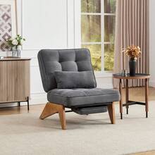 Modern Adjustable Backless Lounge Chair Made Of Fabric With Footrest, Lumbar Cushion And Wooden Legs For Living Room/Bedroom/Study - 深灰色+燈芯絨 - 查看 10