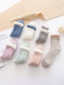7pairs Women's Cute Thickened Coral Fleece Mid-Calf Sleep Socks For Autumn And Winter - Multicolor - View 5