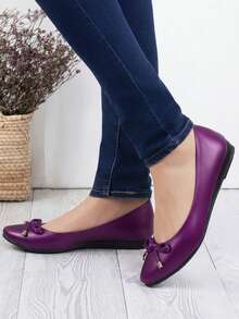 Bailarinas para mujer con lazo decorativo, punta fina, sin agujetas, planas, estilo minimalista para oficina y diario - Morado - Ver 3