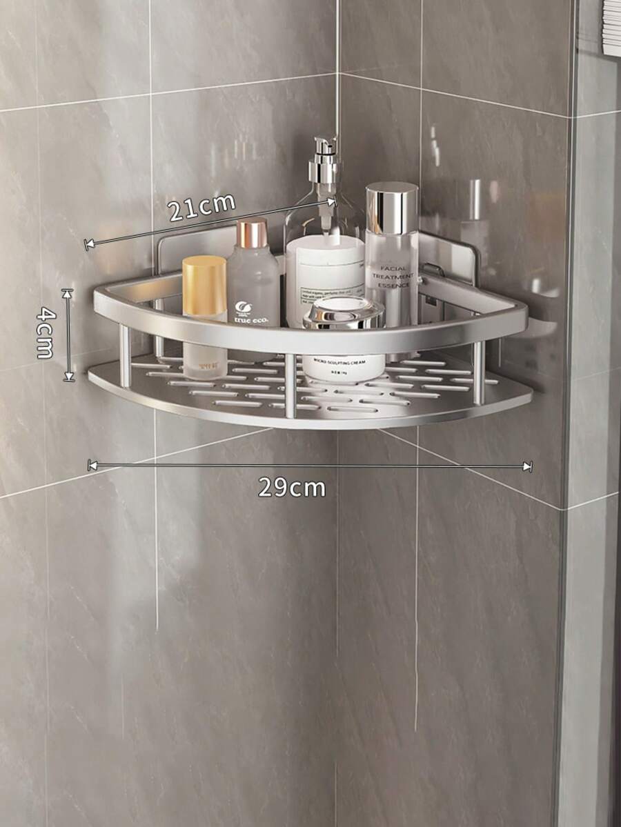 Leicht zu installierender Alu-Eckduschkorb, wandmontiertes Badezimmer-/Küchen-Aufbewahrungsregal, rostfreier Aluminium-Dreieck-Regal ohne Bohren, wandmontiertes Waschbecken-Eckregal, geeignet zum Bohren oder Kleben, Silber-Aluminium, Schwarz-Aluminium + Eisen, Duschaufbewahrung, Badezimmer-Heimorganisation