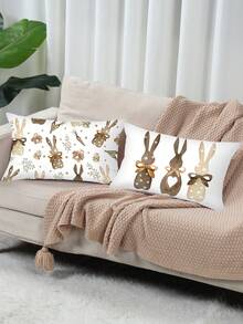 1/2 件装复活节兔子装饰抱枕套，50*30厘米，复活节快乐兔子彩蛋枕套，拉链涤纶抱枕套，适用于家居装饰，2026年复活节家居装饰，复活节家居装饰，办公室，汽车，沙发装饰，不含枕芯的抱枕套 - 復活節兔子 - 查看 9