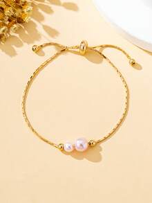 1 Stück Modisches Perlenarmband für Frauen, elegante Kunstperle, verstellbarer und vielseitiger Schmuckgeschenk - Babypink - Übersicht 4