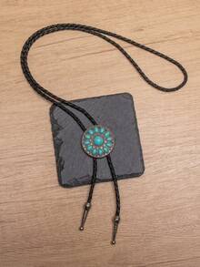 1pc Western Style Turquoise Bolo Tie, Unique Casual Long Necklace Accessory - Multicolor - View 10
