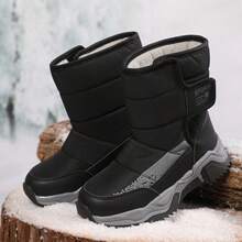 儿童冬季防水鞋，保暖内衬，柔软防滑耐磨鞋底，便捷魔术贴搭扣，男女童雪地靴 - 黑色 - 查看 10