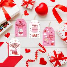 60pcs Valentine's Day Gift Wrap Tags, Happy Valentine's Day Tags With String, Gift Hanging Tags Wedding Greeting Cards For Valentine's Day Wedding Anniversary Party Decor - Multicolor - View 1