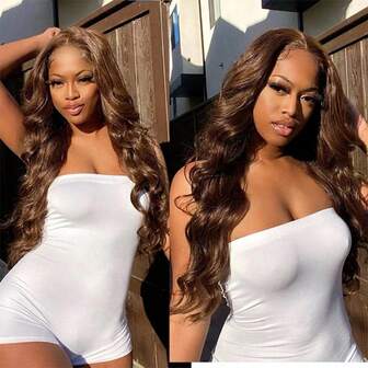 ZHENDEFA Body Wave Hidden Strap Human Hair Wigs Brown Color 360 Full Lace Front Wigs Pre Plucked HD Transparent Lace Front Wigs With Drawstring Glueless Wigs