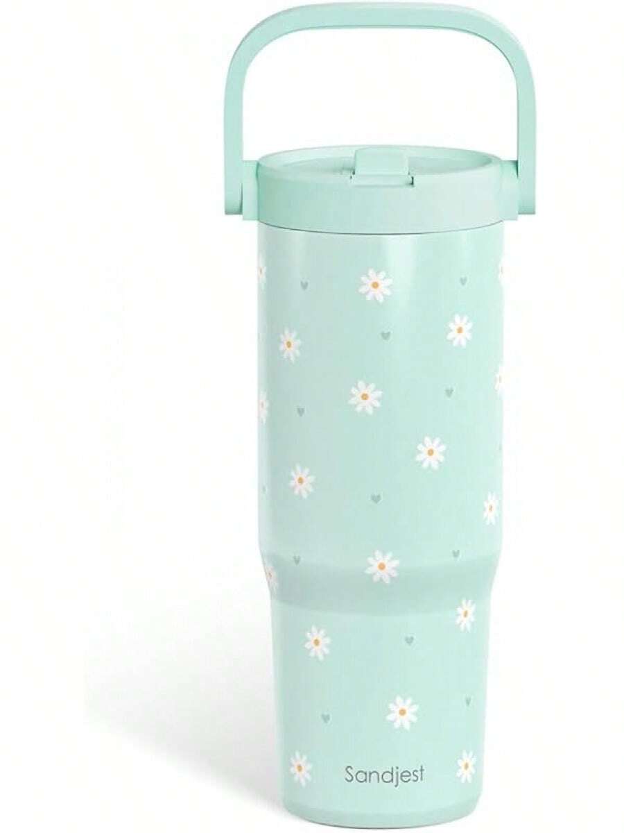 Pink Bow Stainless Steel Straw Lid Tumbler 30oz With Carry Handle For Women Girls, Insulated Travel Coffee Cup, Gift For Sports Outdoor Workout Christmas Birthday - 雛菊2 - 查看 1