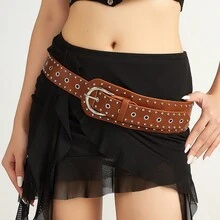 1pc Punk Rock Asymmetrical Rivet Waist Belt Dress - A - View 3