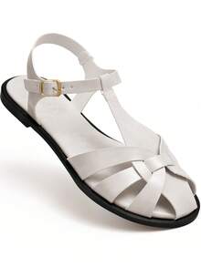 Women's Fisherman Flat Sandal, Comfortable, Round Toe, Buckle, Lumiss - Màu be - Xem 1