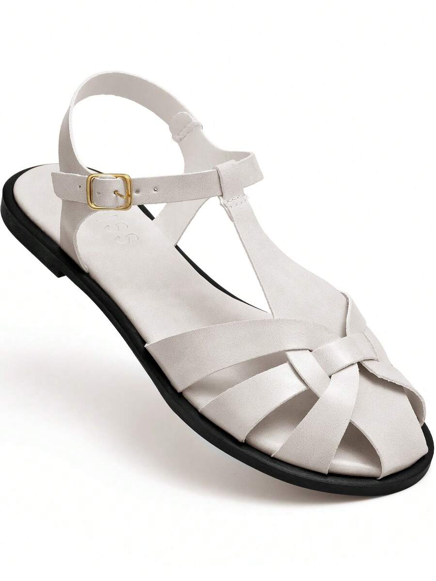 Women's Fisherman Flat Sandal, Comfortable, Round Toe, Buckle, Lumiss - Màu be - Xem 1