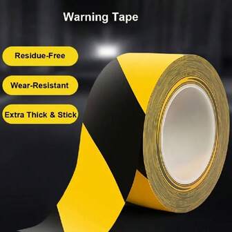 YITAPE 1pc PVC Caution Tape - Black & Yellow Striped Safety Tape - Waterproof, Corrosion Resistant, No Residue, Durable, Suitable For Indoor And Outdoor Use