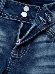 Women's Spring And Summer Breathable Denim Trousers, Craft Flared Trousers, Plus Size Can Be Worn - Dark Wash - View 7